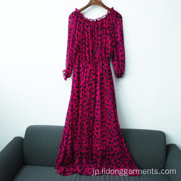 女性Oネックの長いカジュアルなプリントドレス